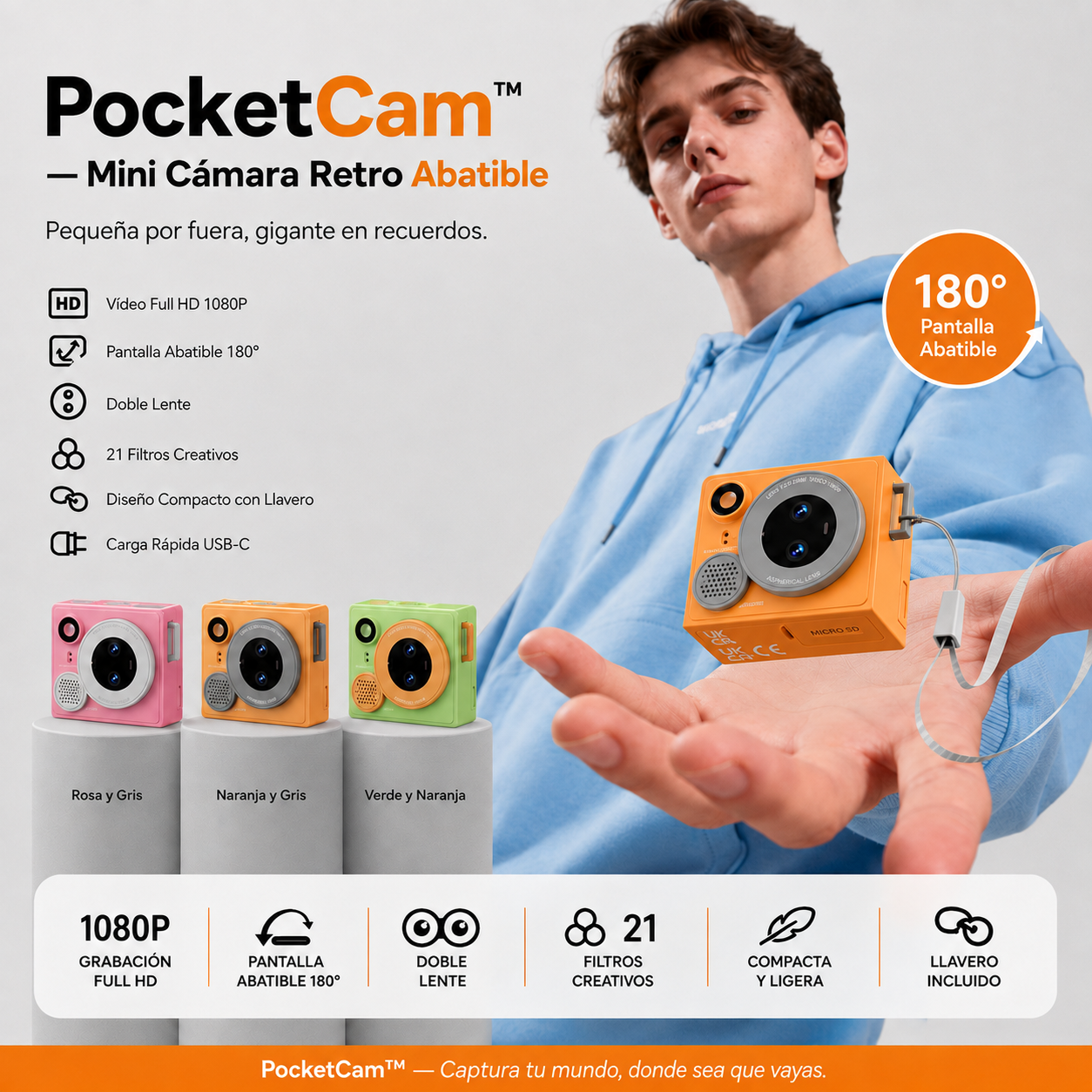 PocketCam™ — Mini Cámara Retro Abatible